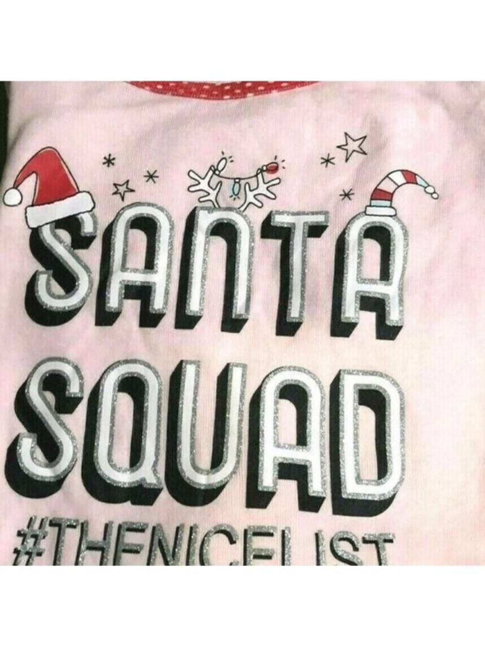 Girls Childrens Place Pink Santa Squad #The Nice List Pink Pajama Set 12-18 Mos